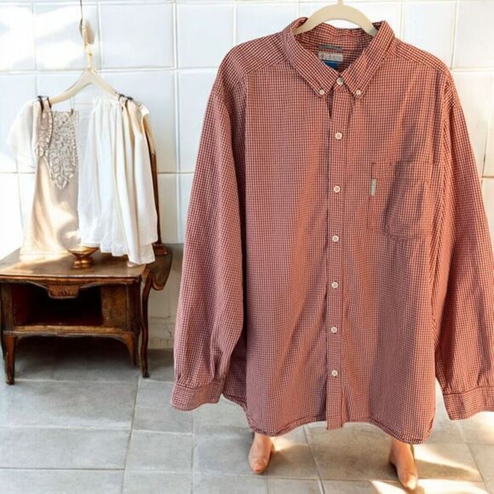 Columbia Men's Classic Red Gingham Check Button-Down Shirt Long Sleeve XXL‎